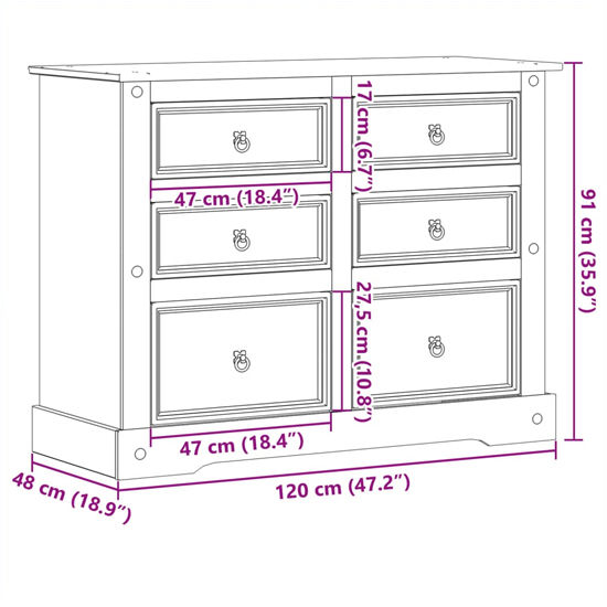 Croydon Wooden Chest Of 6 Drawers Large In Brown