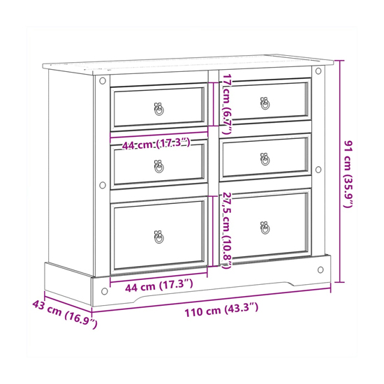 Croydon Wooden Chest Of 6 Drawers Small In Brown