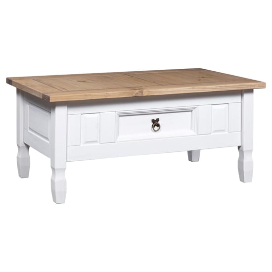 Read more about Croydon wooden coffee table with 1 drawer in white and brown