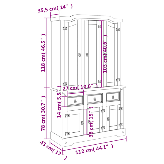 Croydon Wooden Display Cabinet With 6 Doors In White And Brown