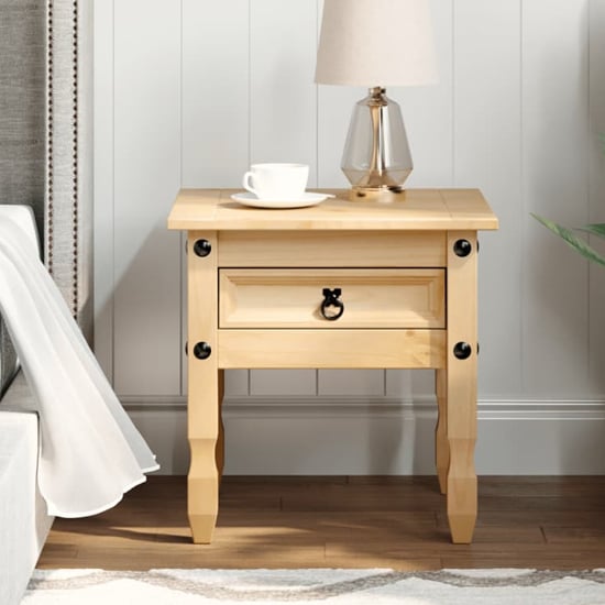 Read more about Croydon wooden side table with 1 drawer in brown