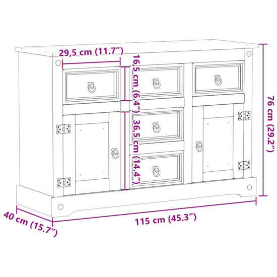 Croydon Wooden Sideboard With 2 Doors 5 Drawers In Brown