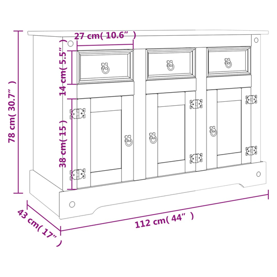 Croydon Wooden Sideboard With 3 Doors 3 Drawers In Brown