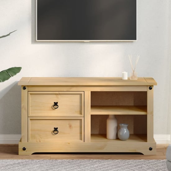 Read more about Croydon wooden tv stand with 2 drawers 2 shelves in brown