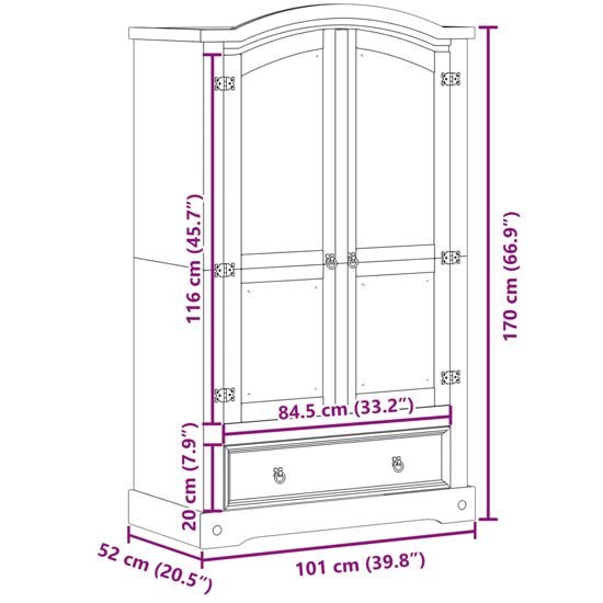 Croydon Wooden Wardrobe With 2 Doors 1 Drawer In Brown