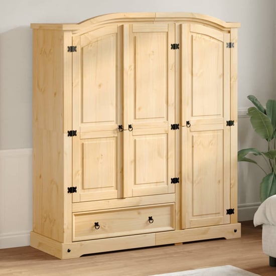 Read more about Croydon wooden wardrobe with 3 doors 1 drawer in brown
