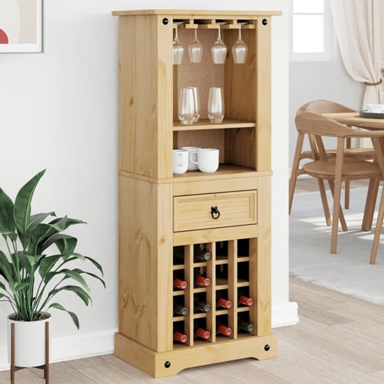 Read more about Croydon wooden wine cabinet with 1 drawer in brown