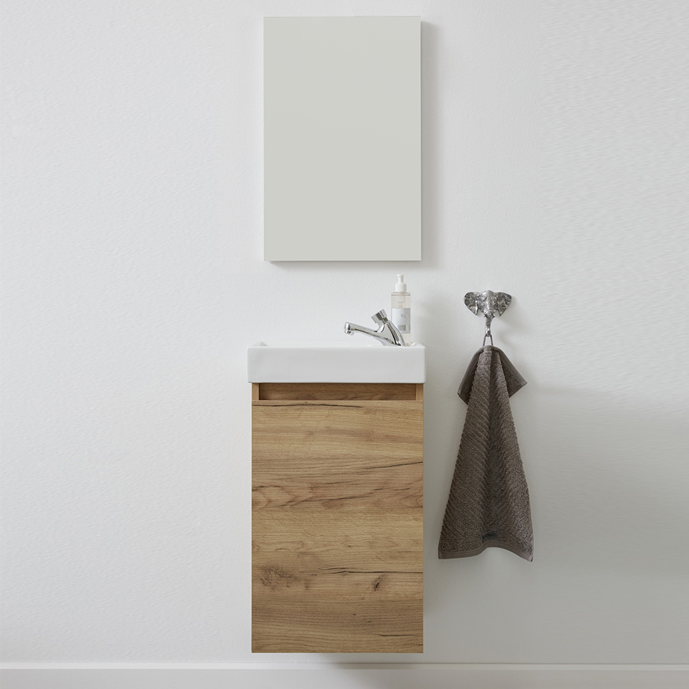 Crue Wooden Wall Mounted Vanity Unit with Mirror in Artisan Oak