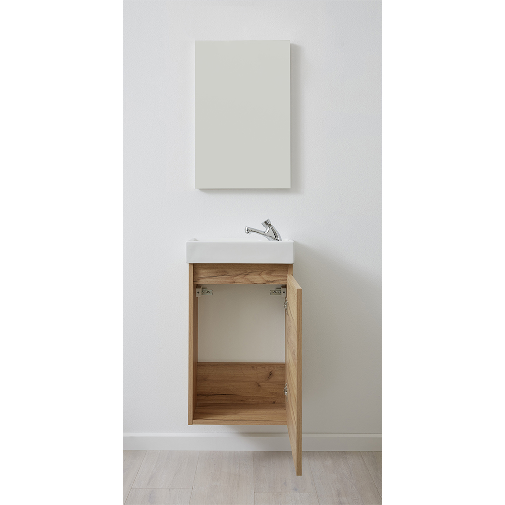 Crue Wooden Wall Mounted Vanity Unit with Mirror in Artisan Oak
