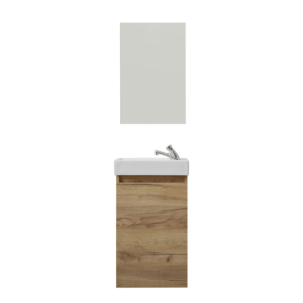 Crue Wooden Wall Mounted Vanity Unit with Mirror in Artisan Oak