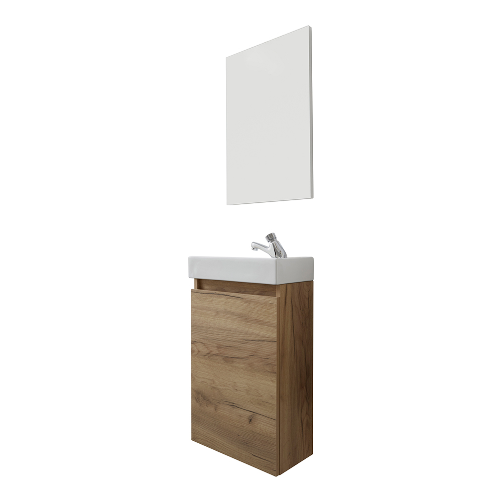 Crue Wooden Wall Mounted Vanity Unit with Mirror in Artisan Oak