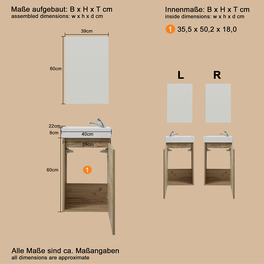 Crue Wooden Wall Mounted Vanity Unit with Mirror in Artisan Oak