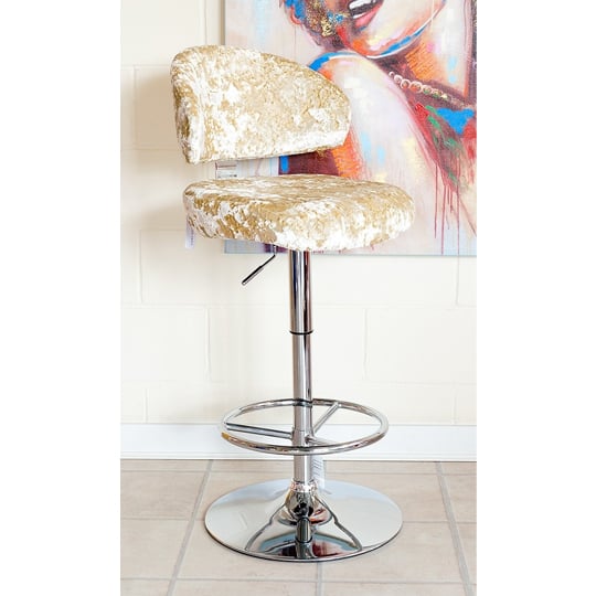 Product photograph of Crushed Velvet Bar Stool In Chalk With Chrome Base from Furniture in Fashion