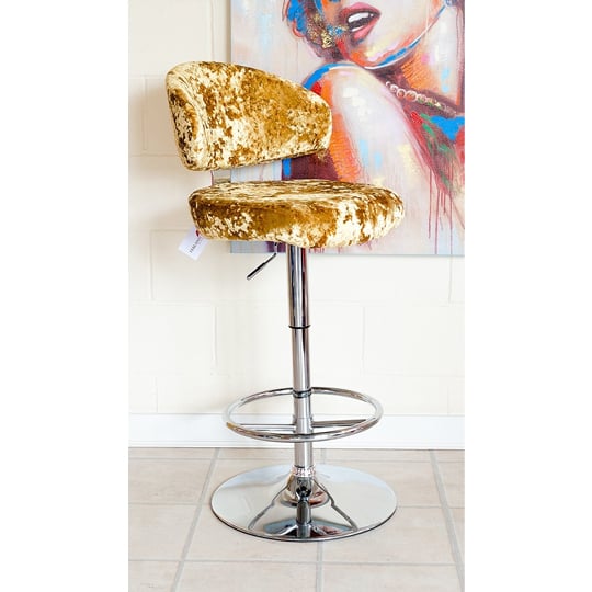 Read more about Crushed velvet bar stool in gold with chrome base