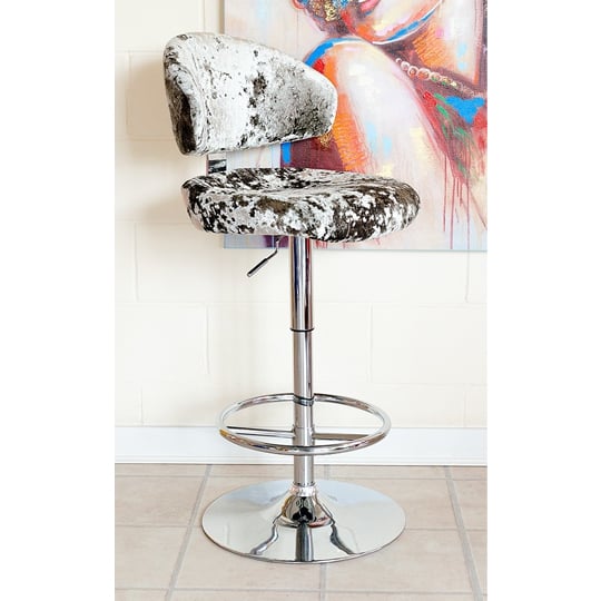 Crushed Velvet Bar Stool In Silver With Chrome Base