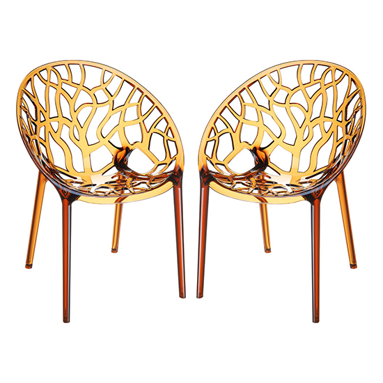 Cancun Amber Clear Polycarbonate Dining Chairs In Pair