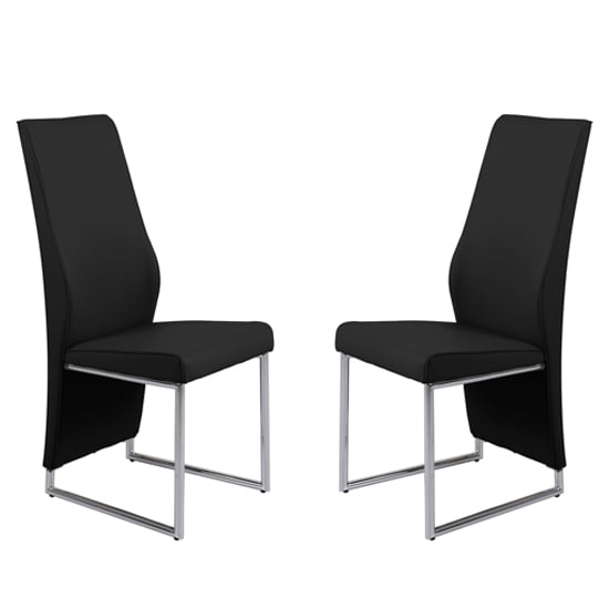 Crystal Black PU Dining Chairs With Chrome Legs In Pair