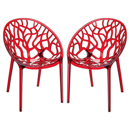 Cancun Red Clear Polycarbonate Dining Chairs In Pair