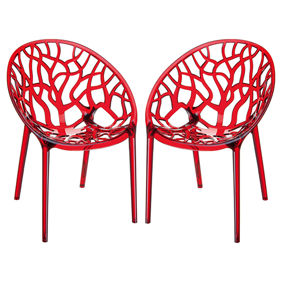 Read more about Cancun red clear polycarbonate dining chairs in pair