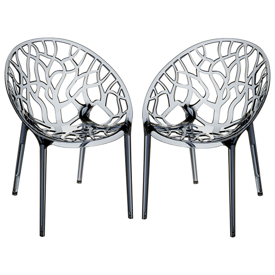 Read more about Cancun smoked grey clear polycarbonate dining chairs in pair