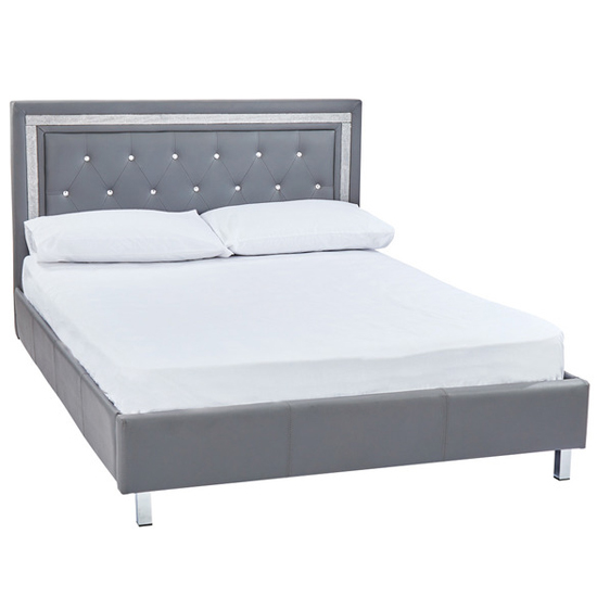 Read more about Crystallex faux leather double bed in grey