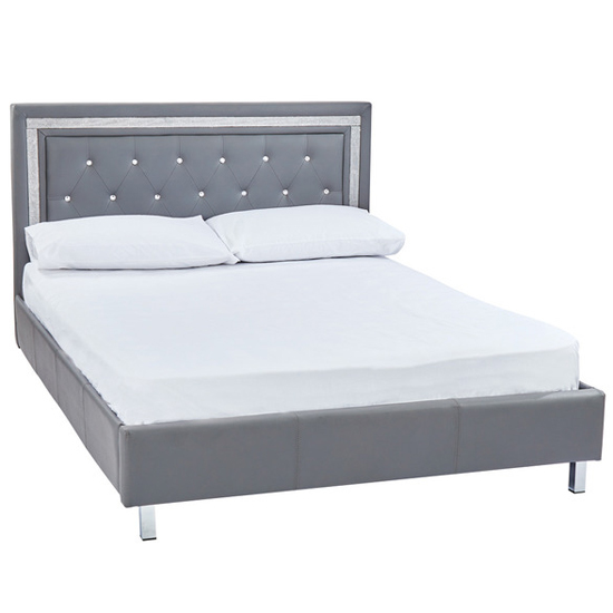 Product photograph of Crystallex Faux Leather King Size Bed In Grey from Furniture in Fashion