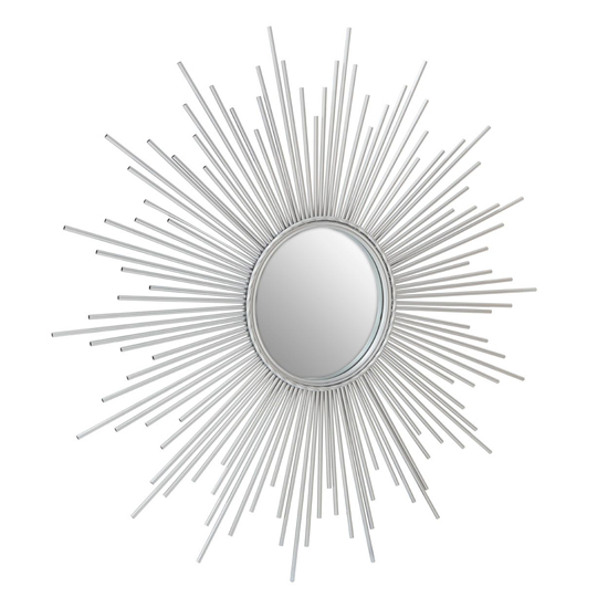 Crystals Sunburst Design Wall Bedroom Mirror In Silver Frame