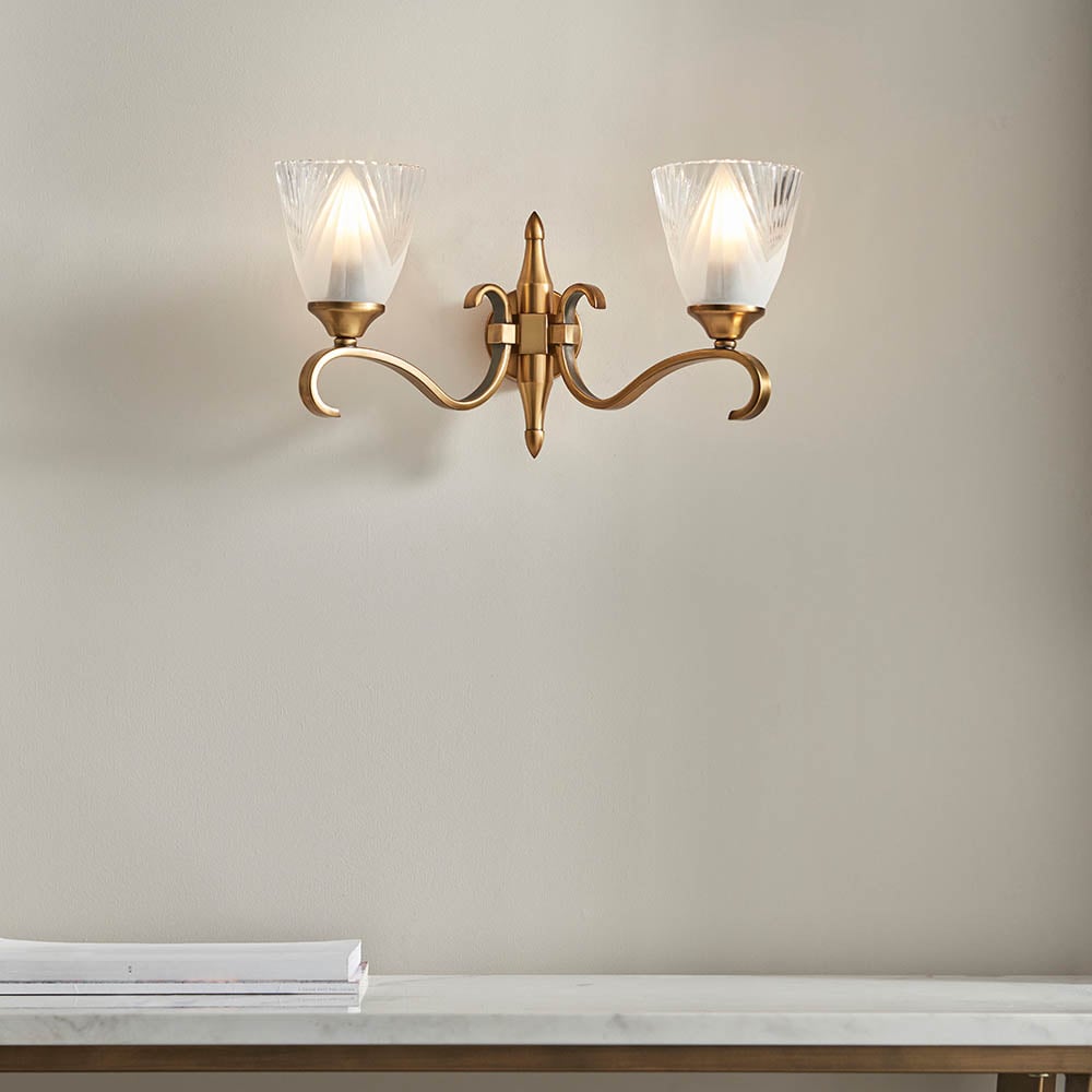 Read more about Cua 2 lights frosted glass wall light in antique brass