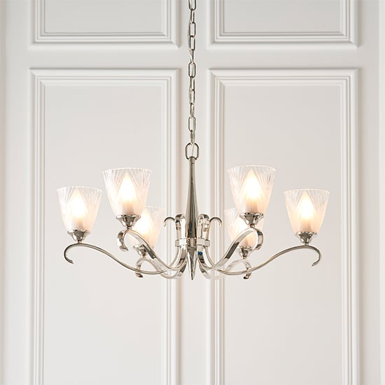 Read more about Cua 6 lights ceiling pendant light in nickel with deco glass