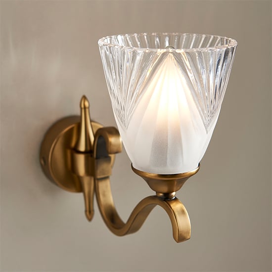 Cua Single Wall Light In Antique Brass With Deco Glass