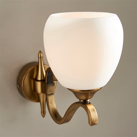 Cua Single Wall Light In Antique Brass With Opal Glass