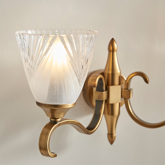 Cua Twin Wall Light In Antique Brass With Deco Glass_2