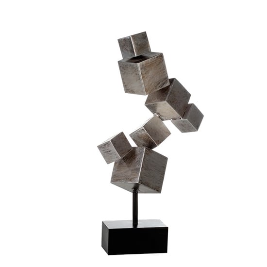 Product photograph of Cubes Metal Sculpture In Antique Silver With Black Base from Furniture in Fashion