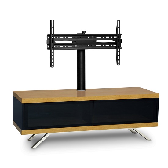 Cubic TV Stand In Black Gloss With Oak Top And Bottom Panel_4
