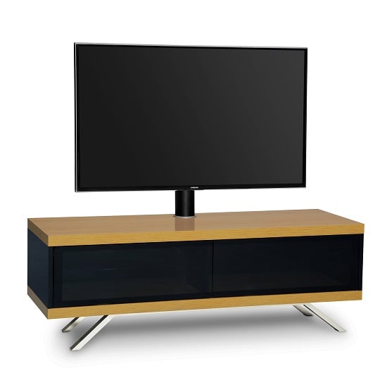 Cubic TV Stand In Black Gloss With Oak Top And Bottom Panel_6
