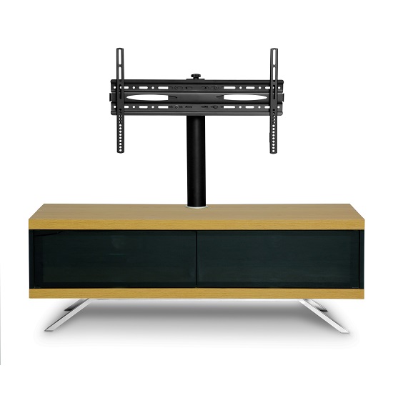 Cubic TV Stand In Black Gloss With Oak Top And Bottom Panel_5