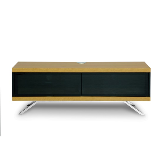 Cubic TV Stand In Black Gloss With Oak Top And Bottom Panel_3