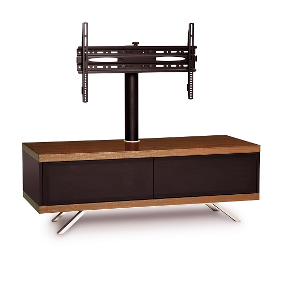 Cubic TV Stand In Black Gloss With Walnut Top And Bottom Panel