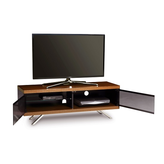 Cubic TV Stand In Black Gloss With Walnut Top And Bottom Panel