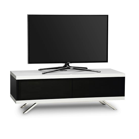 Photo of Cubic tv stand in black gloss with white top and bottom panel