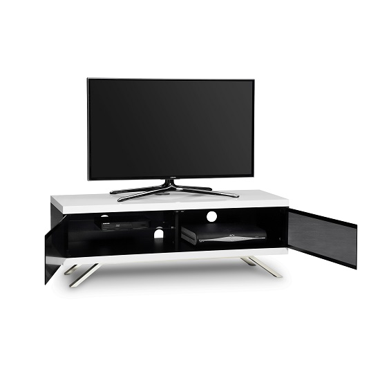 Cubic TV Stand In Black Gloss With White Top And Bottom Panel_2