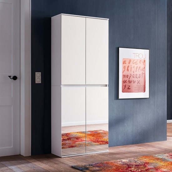 Read more about Cubix mirrored hallway shoe cupboard in white with 4 doors