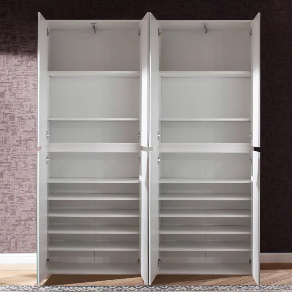 Cubix Mirrored Hallway Wardrobe With 8 Doors In White