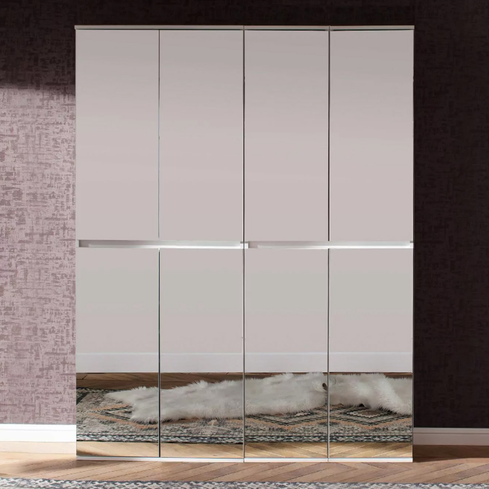 Cubix Mirrored Hallway Wardrobe With 8 Doors In White