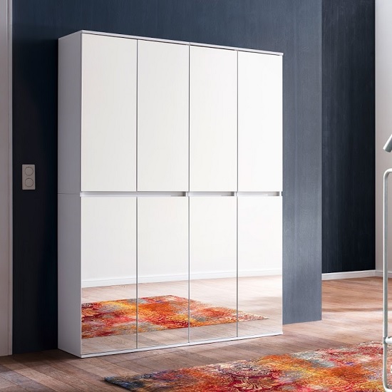 Read more about Cubix mirrored hallway wardrobe medium in white with 8 doors