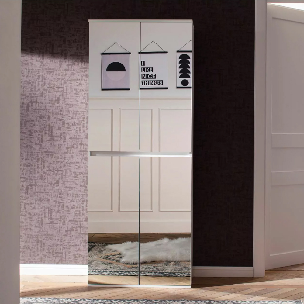 Cubix Mirrored Hallway Shoe Storage Cabinet With 4 Doors In White