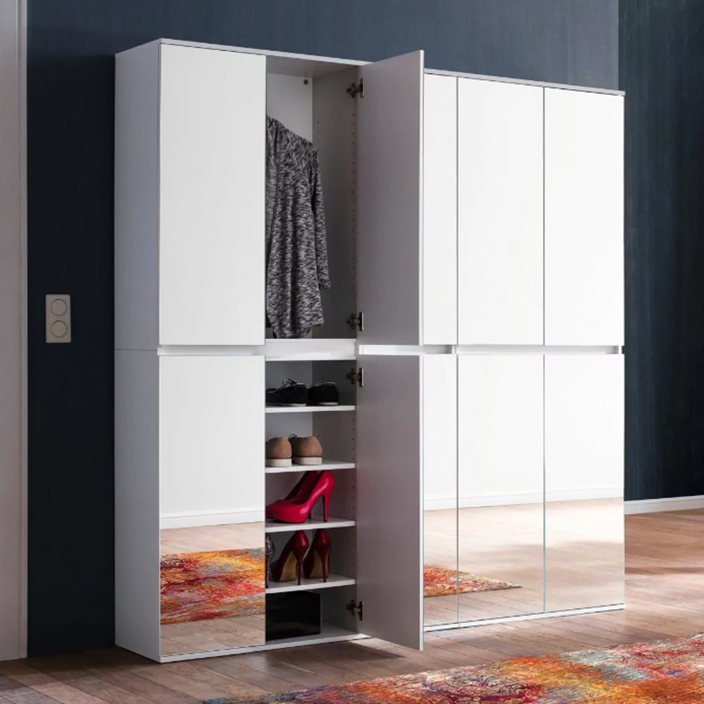 Cubix Mirrored Hallway Wardrobe With 10 Doors In White