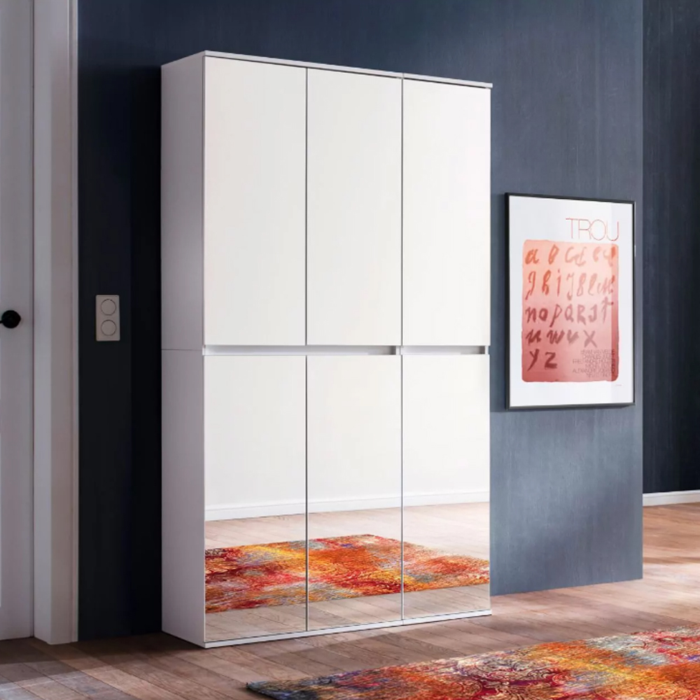 Cubix Mirrored Hallway Wardrobe With 6 Doors In White