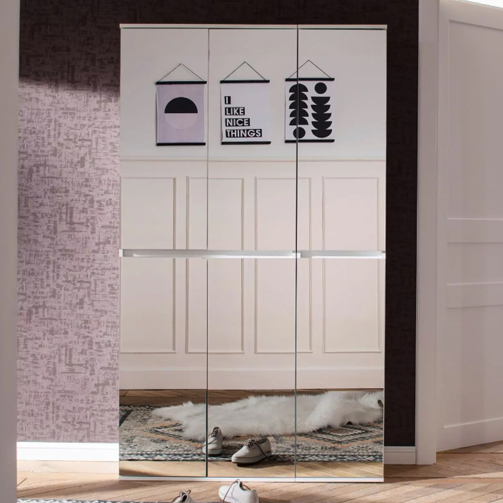 Cubix Mirrored Hallway Wardrobe With 6 Doors In White