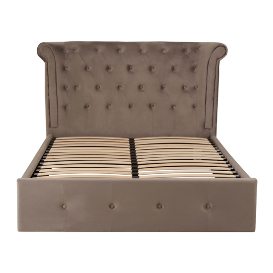 Cujam Velvet Storage Ottoman Double Bed In Brushed Steel